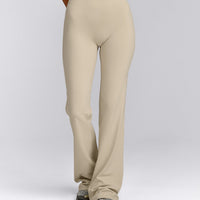 SoftMotion™ Flared Pants with Gray Logo | Oatmeal