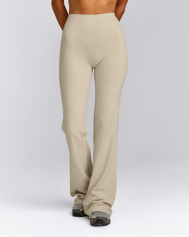 SoftMotion™ Flared Pants with Gray Logo | Oatmeal