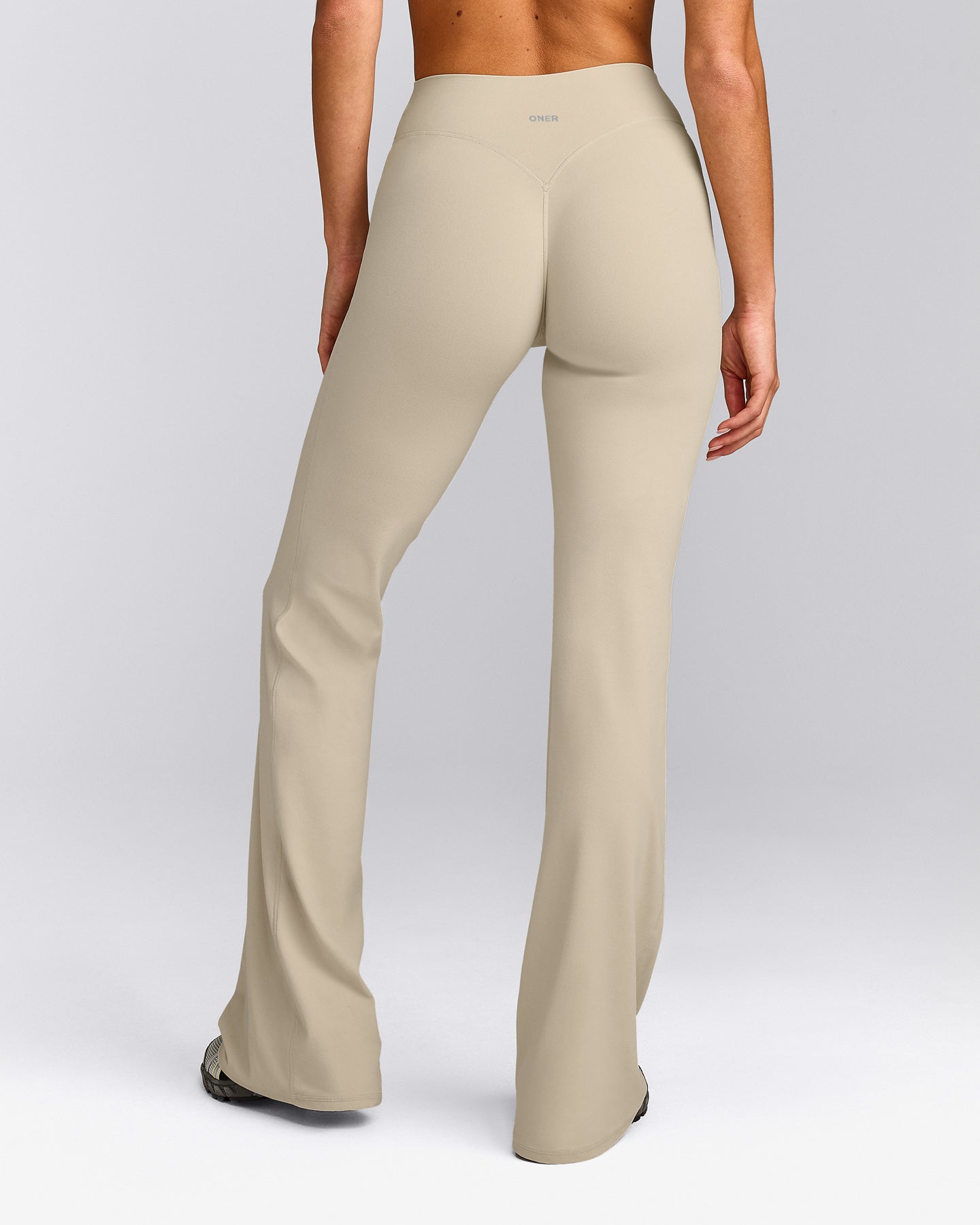 SoftMotion™ Flared Pants with Gray Logo | Oatmeal