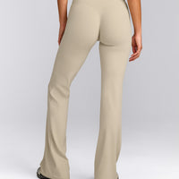 SoftMotion™ Flared Pants with Gray Logo | Oatmeal