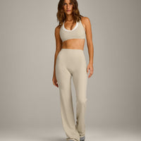 SoftMotion™ Flared Pants with Gray Logo | Oatmeal