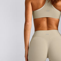 SoftMotion™ Flared Pants with Gray Logo | Oatmeal