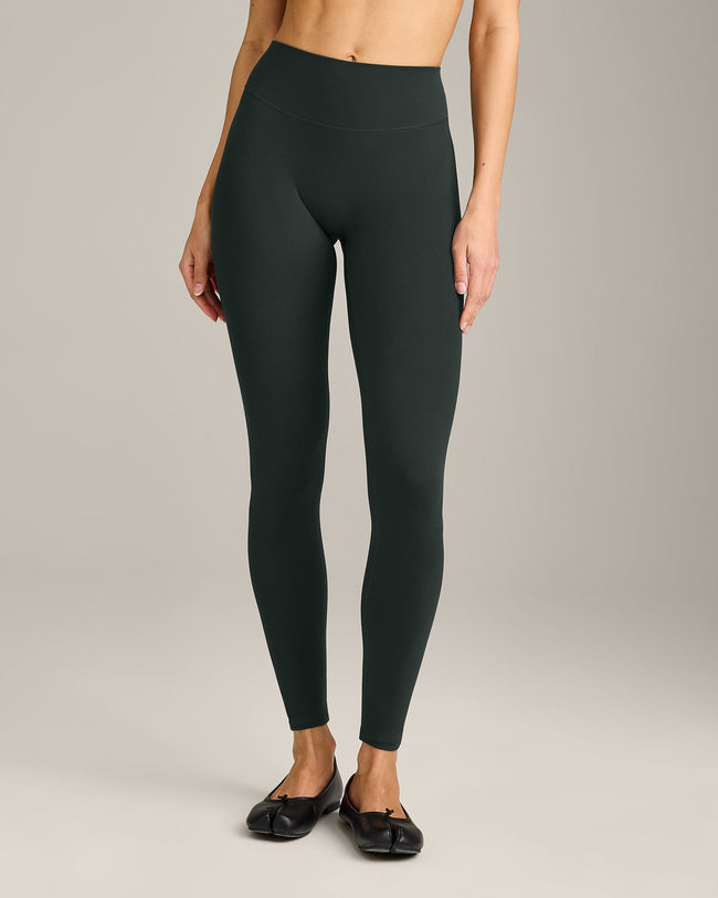 SoftMotion™ High Waisted Leggings with Gray Logo | Emerald Noir