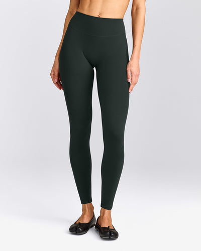 SoftMotion™ High Waisted Leggings with Gray Logo | Emerald Noir