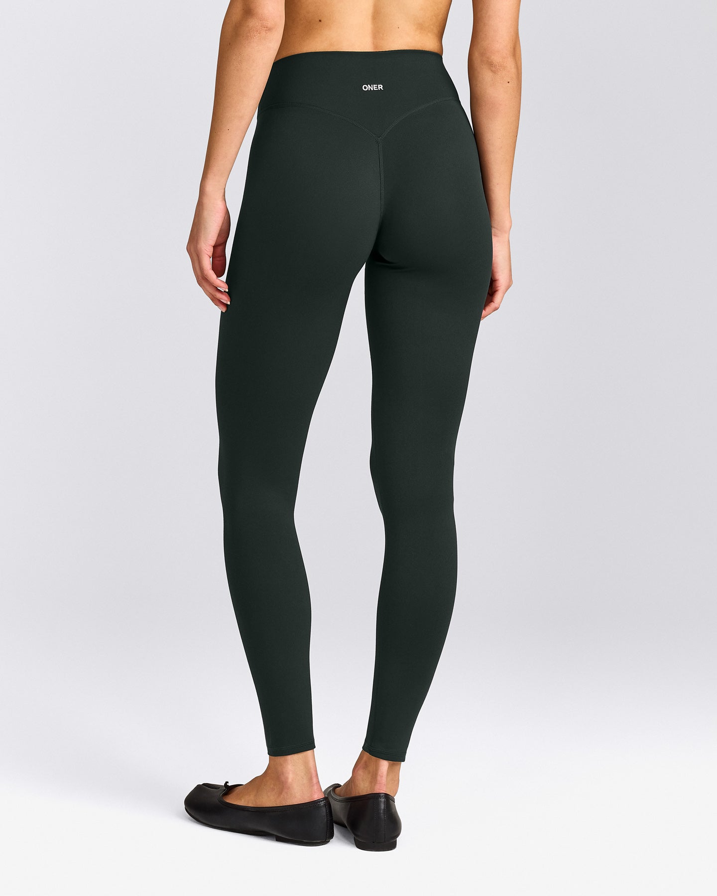 SoftMotion™ High Waisted Leggings with Gray Logo | Emerald Noir