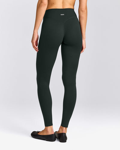 SoftMotion™ High Waisted Leggings with Gray Logo | Emerald Noir