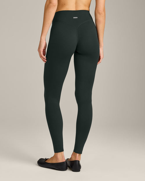 SoftMotion™ High Waisted Leggings with Gray Logo | Emerald Noir