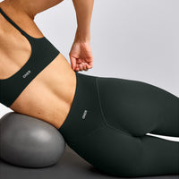 SoftMotion™ High Waisted Leggings with Gray Logo | Emerald Noir