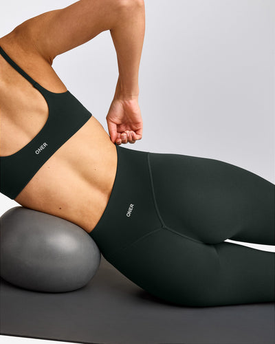 SoftMotion™ High Waisted Leggings with Gray Logo | Emerald Noir