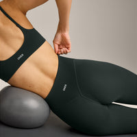 SoftMotion™ High Waisted Leggings with Gray Logo | Emerald Noir