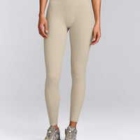 SoftMotion™ High Waisted Leggings with Gray Logo | Oatmeal