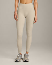 SoftMotion™ High Waisted Leggings with Gray Logo | Oatmeal