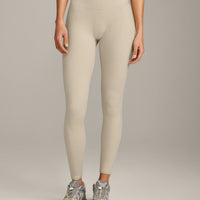 SoftMotion™ High Waisted Leggings with Gray Logo | Oatmeal