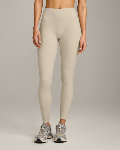 SoftMotion™ High Waisted Leggings with Gray Logo | Oatmeal