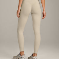 SoftMotion™ High Waisted Leggings with Gray Logo | Oatmeal