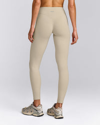 SoftMotion™ High Waisted Leggings with Gray Logo | Oatmeal