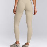 SoftMotion™ High Waisted Leggings with Gray Logo | Oatmeal