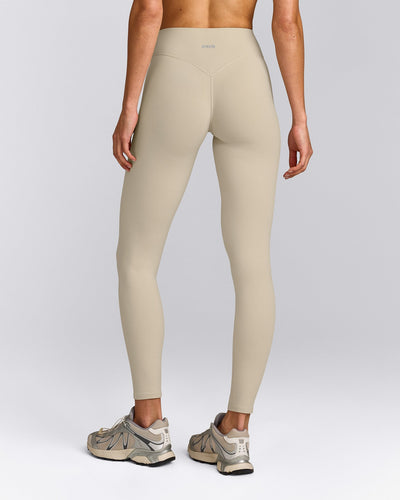 SoftMotion™ High Waisted Leggings with Gray Logo | Oatmeal