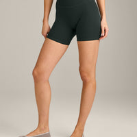 SoftMotion™ High Waisted Shorts 6" with Gray Logo | Emerald Noir
