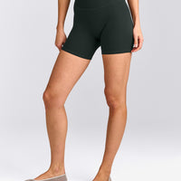 SoftMotion™ High Waisted Shorts 6" with Gray Logo | Emerald Noir