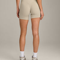 SoftMotion™ High Waisted Shorts 6" with Gray Logo | Oatmeal
