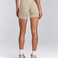 SoftMotion™ High Waisted Shorts 6" with Gray Logo | Oatmeal