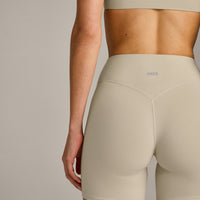 SoftMotion™ High Waisted Shorts 6" with Gray Logo | Oatmeal