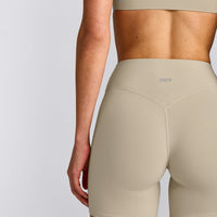 SoftMotion™ High Waisted Shorts 6" with Gray Logo | Oatmeal