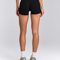 SoftMotion™ Mid Rise Micro Shorts 4" with Grey Logo | Black