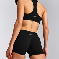 SoftMotion™ Mid Rise Micro Shorts 4" with Grey Logo | Black