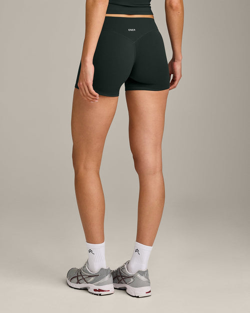SoftMotion™ Mid Rise Shorts 4" with Gray Logo | Emerald Noir