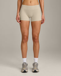 SoftMotion™ Mid Rise Shorts 4" with Gray Logo | Oatmeal