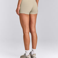 SoftMotion™ Mid Rise Micro Shorts 4" with Grey Logo | Oatmeal