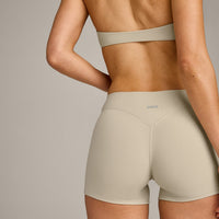 SoftMotion™ Mid Rise Shorts 4" with Gray Logo | Oatmeal