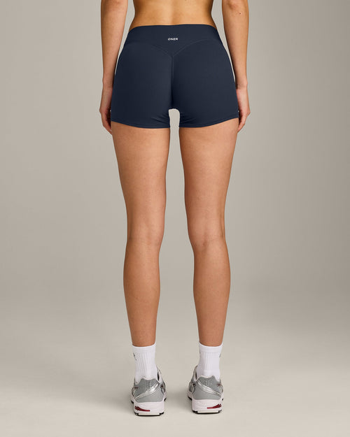 SoftMotion™ Mid Rise Shorts 4" with Gray Logo | True Blue