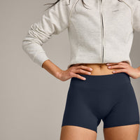 SoftMotion™ Mid Rise Shorts 4" with Gray Logo | True Blue