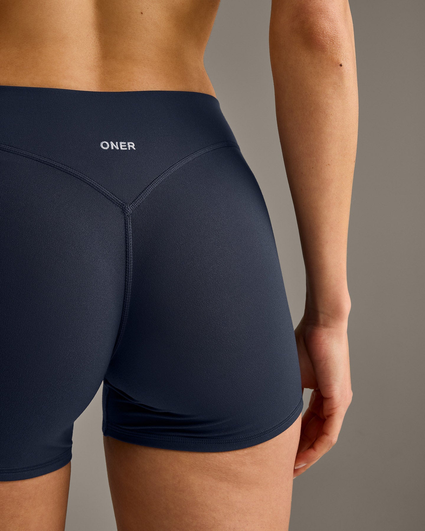 SoftMotion™ Mid Rise Shorts 4" with Gray Logo | True Blue