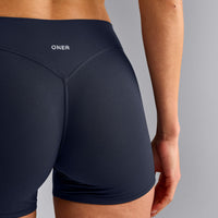 SoftMotion™ Mid Rise Micro Shorts 4" with Grey Logo | True Blue