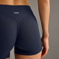 SoftMotion™ Mid Rise Shorts 4" with Gray Logo | True Blue