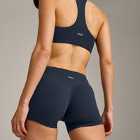 SoftMotion™ Mid Rise Shorts 4" with Gray Logo | True Blue