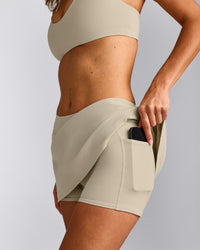 SoftMotion™ Skort with Pockets with Gray Logo | Oatmeal