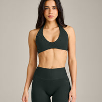 SoftMotion™ Minimal Halter Neck Bralette with Gray Logo | Emerald Noir