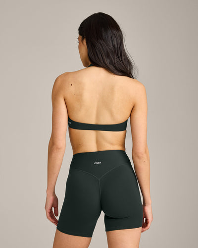 SoftMotion™ Minimal Halter Neck Bralette with Gray Logo | Emerald Noir