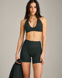 SoftMotion™ Minimal Halter Neck Bralette with Gray Logo | Emerald Noir