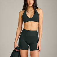 SoftMotion™ Minimal Halter Neck Bralette with Gray Logo | Emerald Noir
