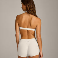 SoftMotion™ Minimal Halter Neck Bralette with Gray Logo | Marshmallow White