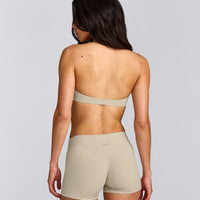 SoftMotion™ Minimal Halter Neck Bralette with Gray Logo | Oatmeal
