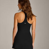SoftMotion™ Racer Back Dress with Built in Shorts with Gray Logo | Black