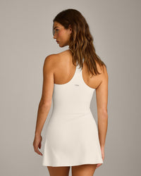SoftMotion™ Racer Back Dress with Built in Shorts with Gray Logo | Marshmallow White