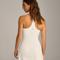 SoftMotion™ Racer Back Dress with Built in Shorts with Gray Logo | Marshmallow White